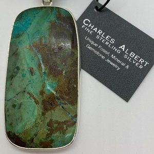 .950 Sterling Silver Chrysocolla Rectangle Pendant